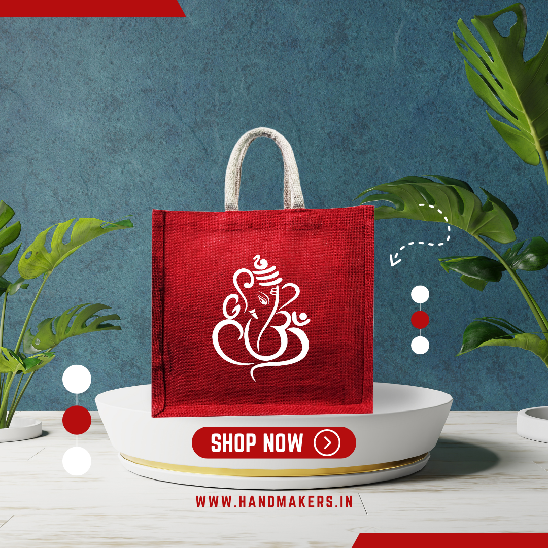 Jute Ecofriendly Return Gift Bags Ganesha Printed