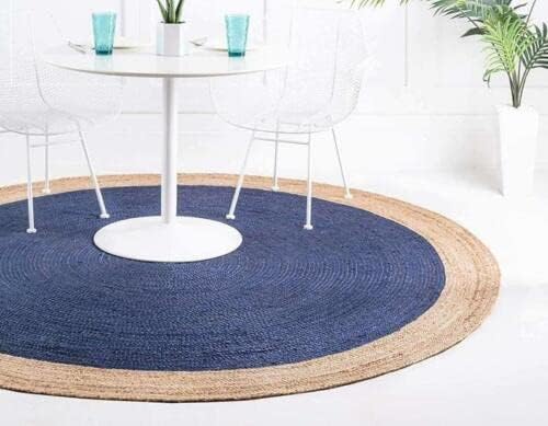 Elegant Indian jute rug Blue & Brown border