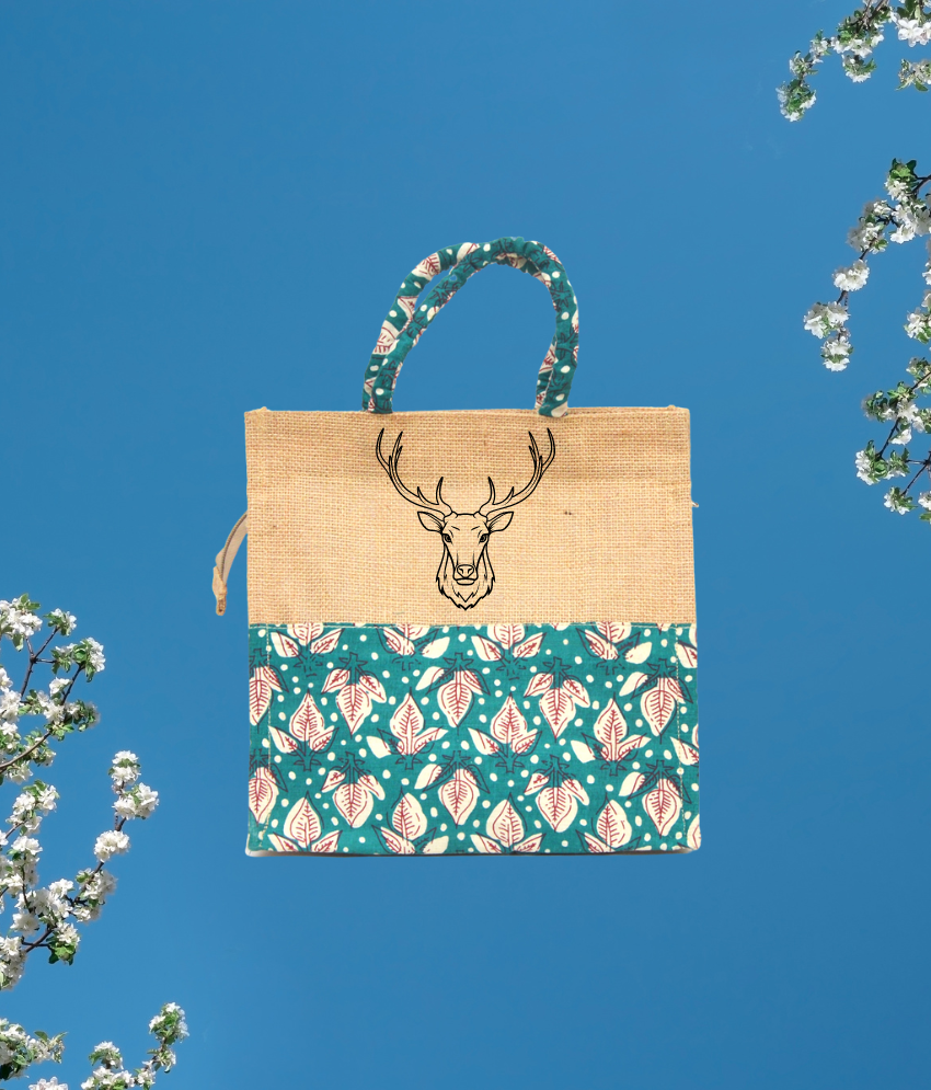Eco-Friendly Abstract Print Jute Bag with Zipper | Reusable Tiffin Bag Lunch Bag Shopping Grocery Multipurpose Hand Bag for Men and Women