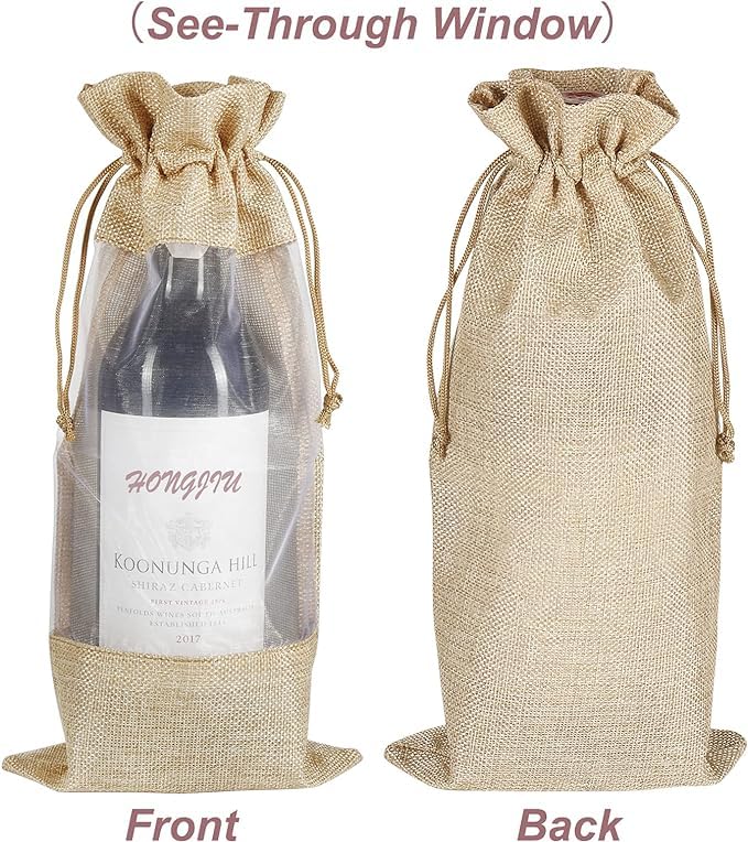 Handmakers Natural Jute Wine Bottle Bags for 750 Ml Bottles | Jute Transparent Bottle Bags