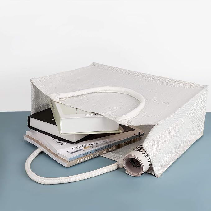 6 Pack White Jute Tote Bags with Handles – Large Reusable Burlap Gift Bags for Bridesmaids, Weddings, Shopping & Events