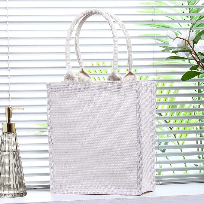 White Burlap Gift Bags with Handles – Pack of 10 by Handmakers