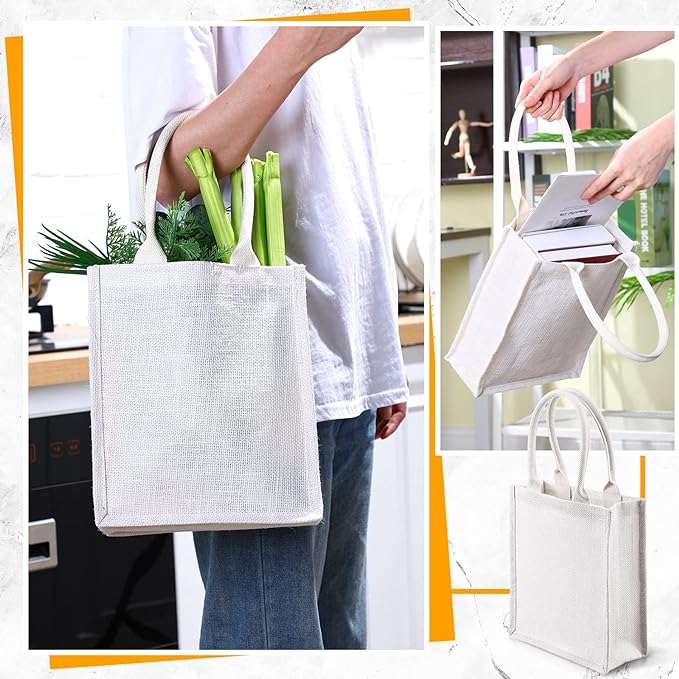 White Burlap Gift Bags with Handles – Pack of 10 by Handmakers