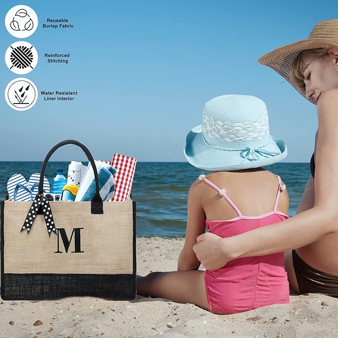 Personalized Jute Tote Bag for Women – Beach Tote with Handles | Unique Birthday & Bridesmaid Gift