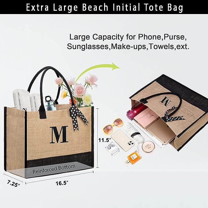 Personalized Jute Tote Bag for Women – Beach Tote with Handles | Unique Birthday & Bridesmaid Gift