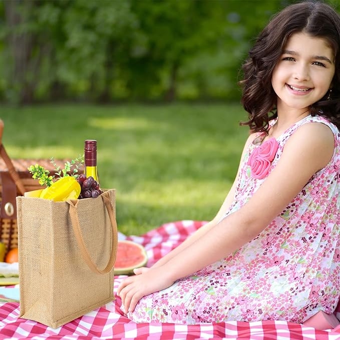 10 Pack Burlap Gift Bags with Handles: 11"X9.4"X3.9" Versatile Totes for Weddings, Favors, and Everyday Use