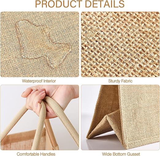Handmakers Reusable Shopping Thank You Jute Return Gift Bags Pack of 10 (12x15x5 inch)
