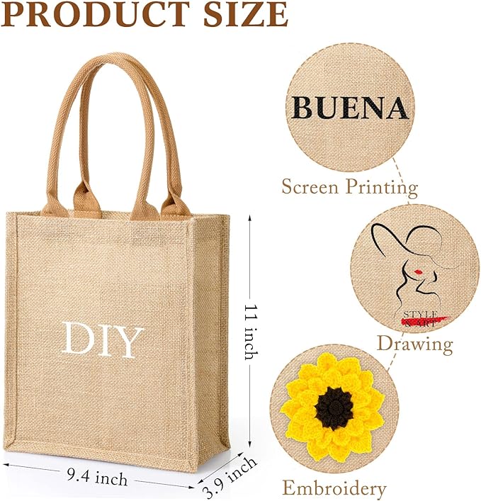 10 Pack Jute Burlap Tote Bags with Handles – Reusable Canvas Gift Bags for Bridesmaids, Weddings & Party Favors (11" x 9.4" x 3.9")
