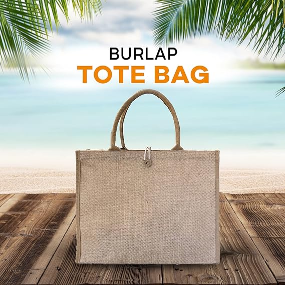 Pack of 3 Custom Jute Tote Bags by Handmakers | Burlap Gift Bags with Handles for Shopping, Wedding Welcome, DIY & Reusable Grocery Use