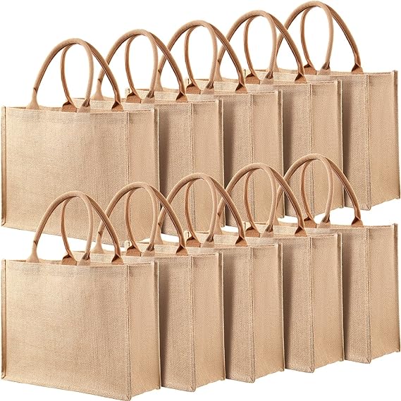 Jute Burlap Tote Bags, Burlap Gift Tote with Handles, Jute Beach Bags Reusable Lined Grocery Totes for Bridesmaid, DIY, Shopping, Pool, Wedding