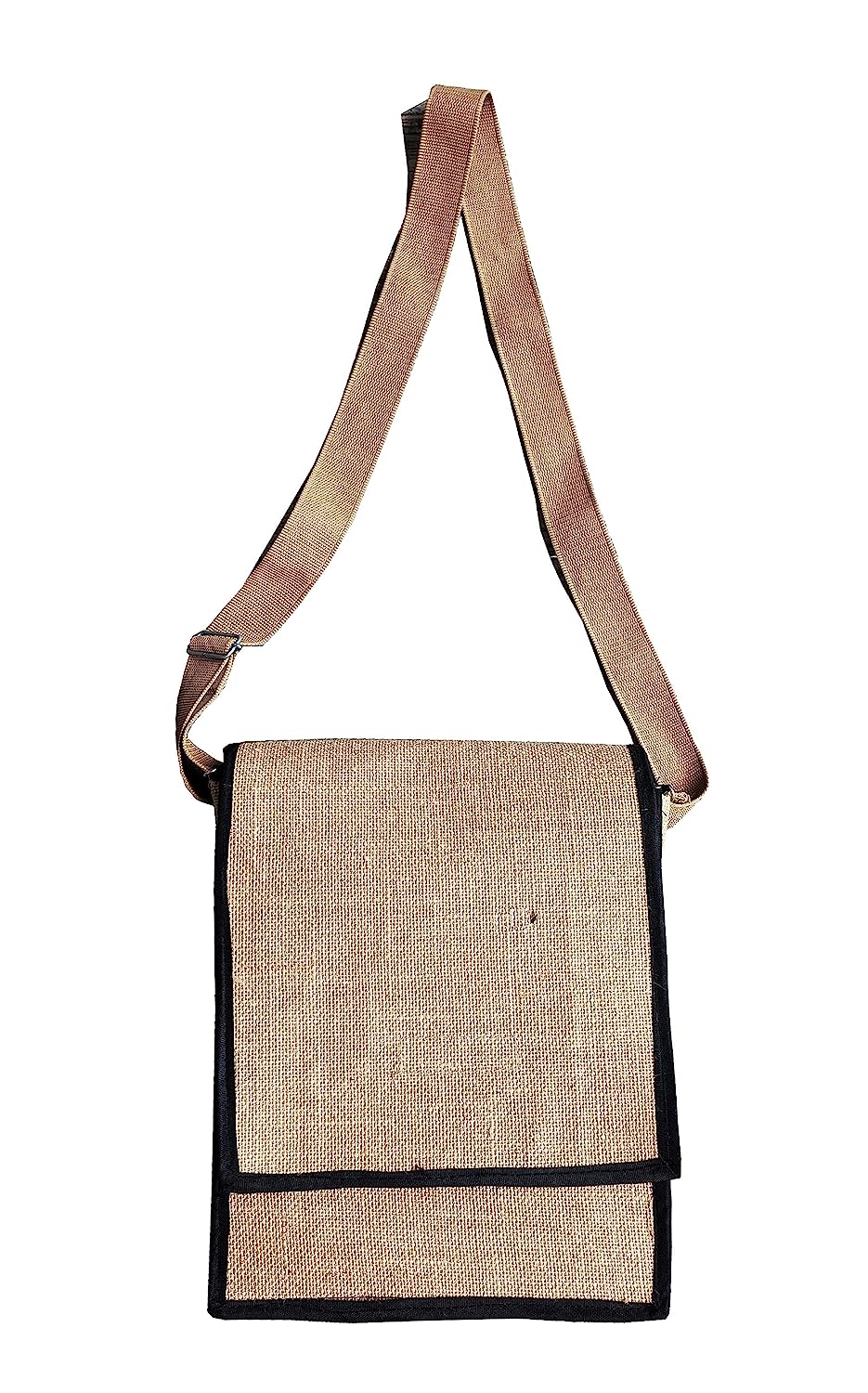 Jute side Bag Adjustable Multipurpose Sling Bag for Men & Women Multi-Compartment Bag with Wooden Button Loop Closure