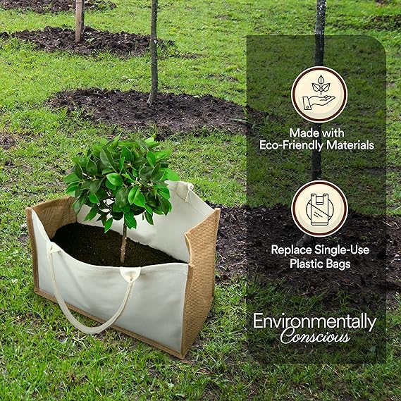 10 Pack Burlap Jute Tote Bags with Handles – Reusable White & Khaki Canvas Gift Bags for Shopping, Wedding & DIY Use