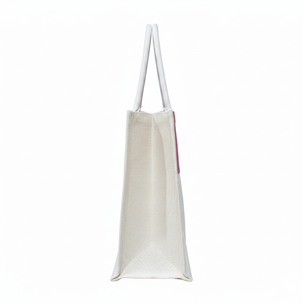 Handmakers Transparent Pink & White Jute Bags 12x10x5 Inch