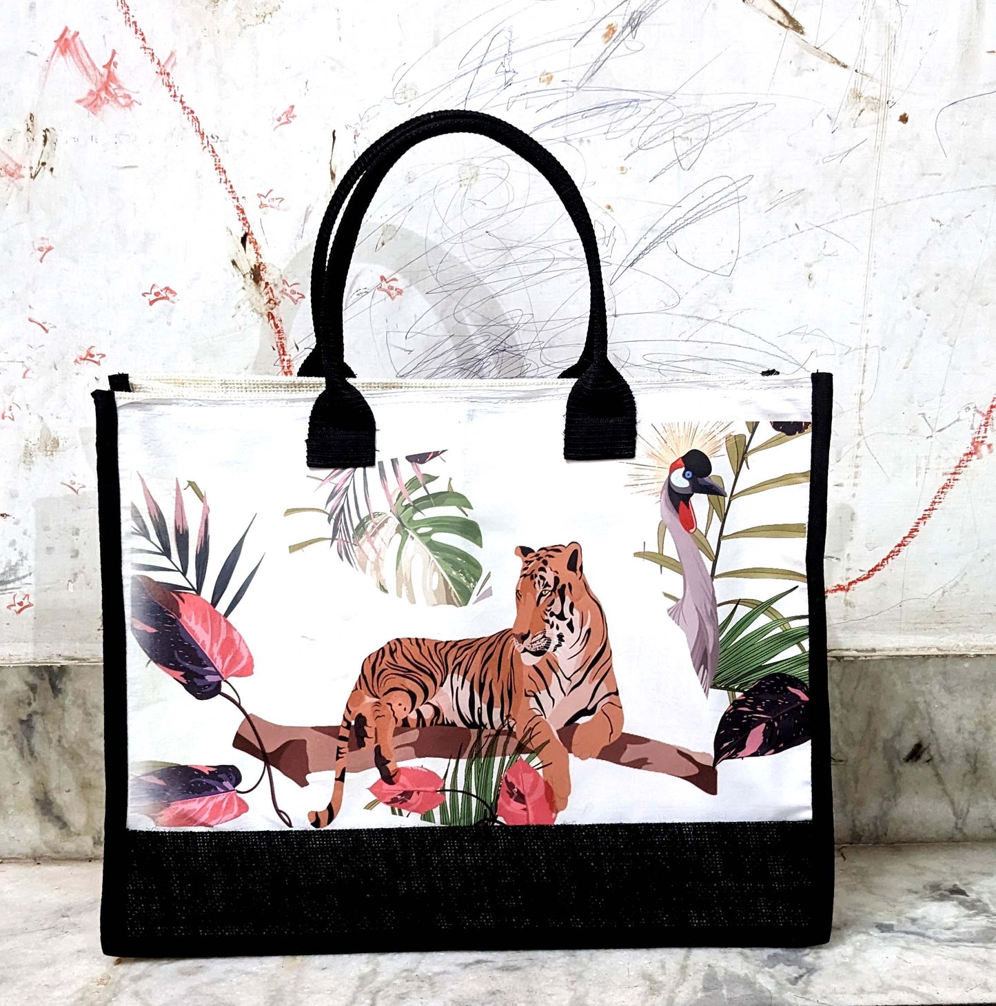Tiger Mom And Baby Name Custom Cotton Canvas Tote Bag Custom Pet Lover Gift Pet Portrait Bag Personalized Pet Owner Gift Tote Bag
