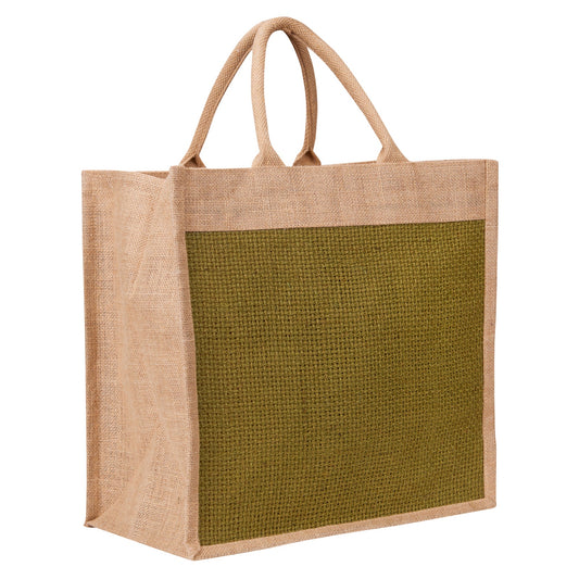 Green Jute Shopping Bag with Zipper & Reinforced Base – Reusable Tote for Daily Use & Promotions