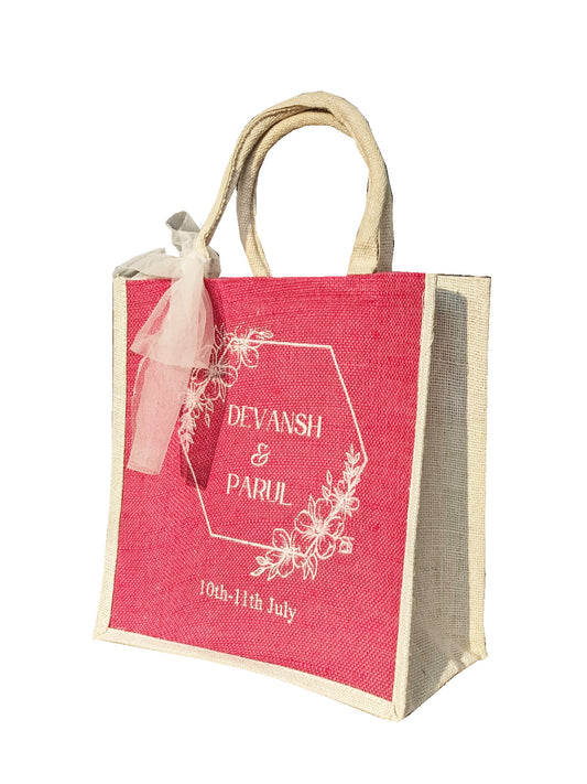 Handmakers Natural Pink Jute Bags Pack of 50 (14x12x5 inch)
