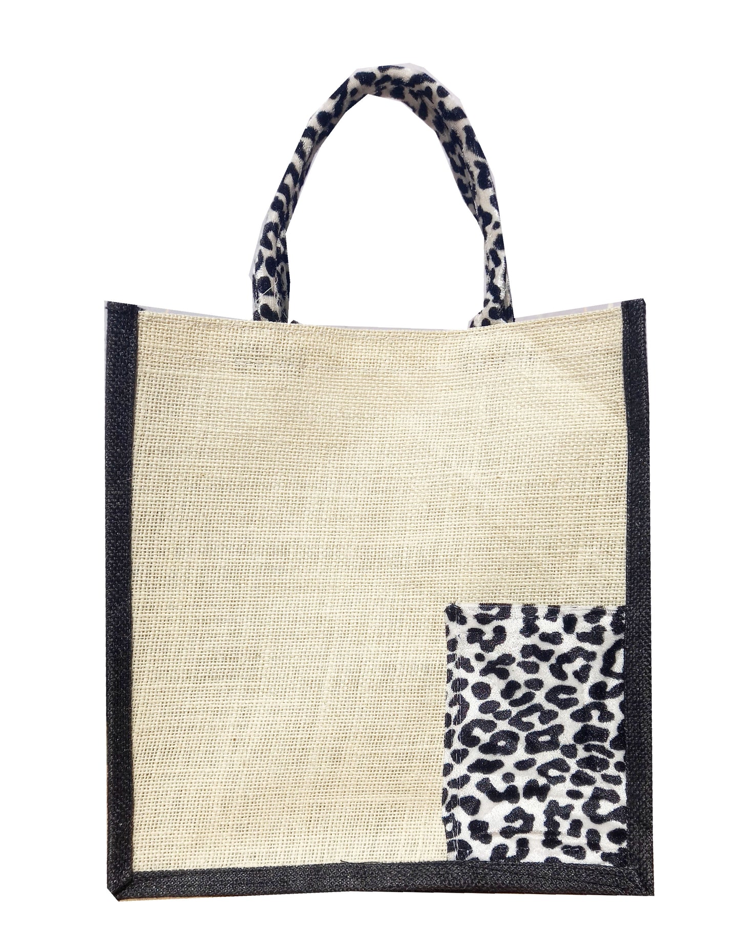 Handmakers Natural Jute Gift Bag with Leopard Print and Bow