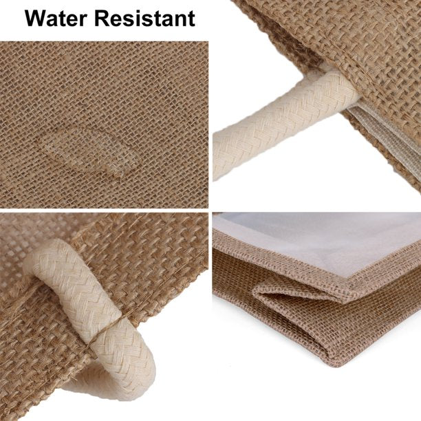 Handmakers Eco-Friendly Burlap Tote Bags with Clear PVC Window – Large Reusable Jute Gift Bags for Bridesmaids, Beach, Shopping & Bulk Gifting (15"x12.2"x5.3")