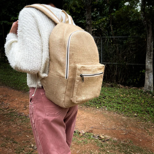Eco-Friendly Handmade Jute Backpack: Minimalist Design, Natural Beige, Unisex