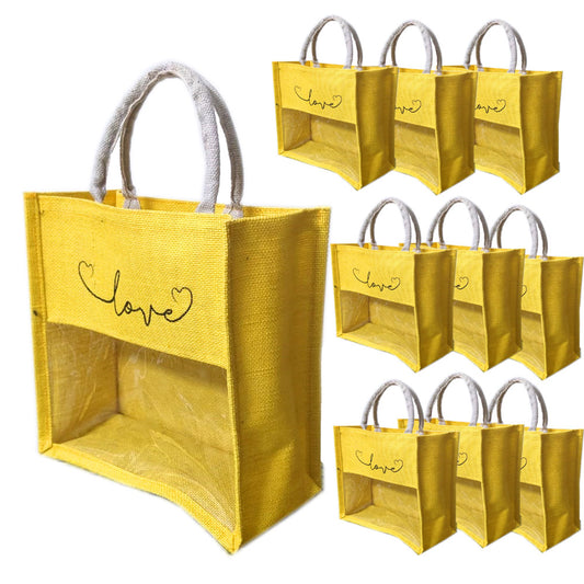 Handmakers Transparent Jute Bags in Yellow