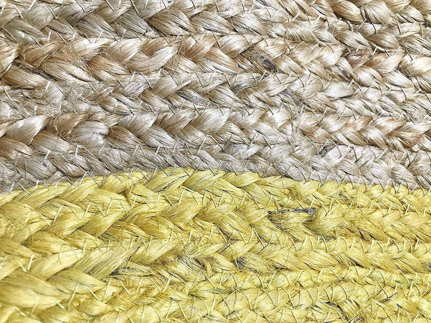 Natural Jute Rugs With Yellow and Beige Strips - 90 CM