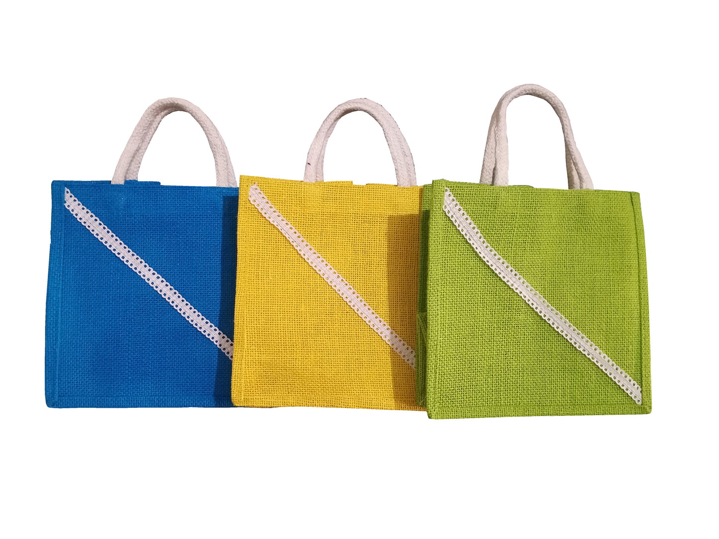 Handmakers Multicolor Small Jute Gift Bags for Diwali Gifts, Wedding or other Occasion | pack of 3
