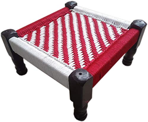 Wooden Weaving chowki with Red & white color
