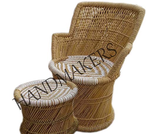 Handmakers Comfortable Relaxing Bamboo Mudda Chair with White color