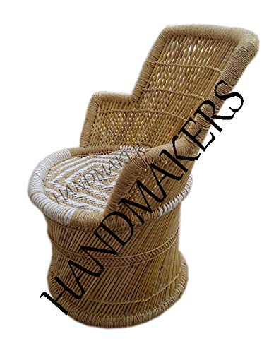 Handmakers Comfortable Relaxing Bamboo Mudda Chair with White color