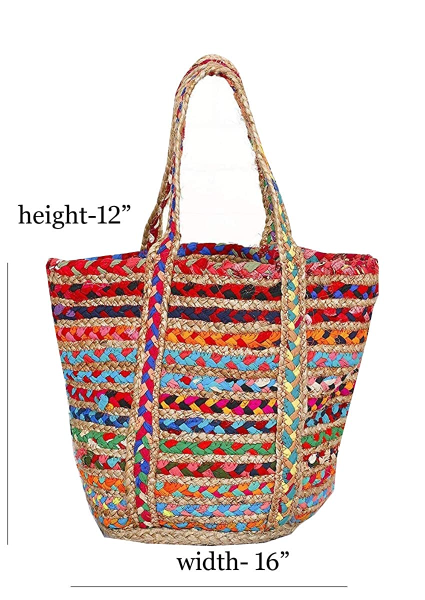 Handmakers Women's Jute Yellow and Beige Handbaga