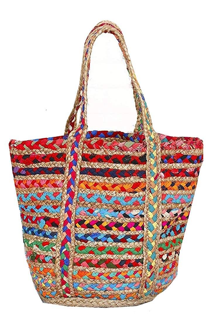Handmakers Women's Jute and Rug Mix Handbag (Multicolour)