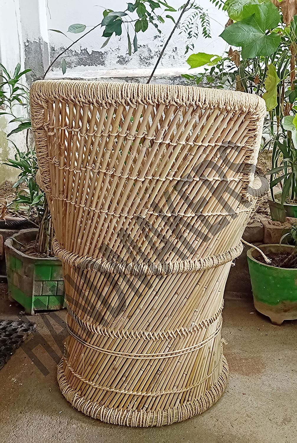 Handmakers Natural Bamboo mudda chair for Balcony, Garden