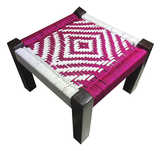 Wooden Chowki With Weaving and Pink With White