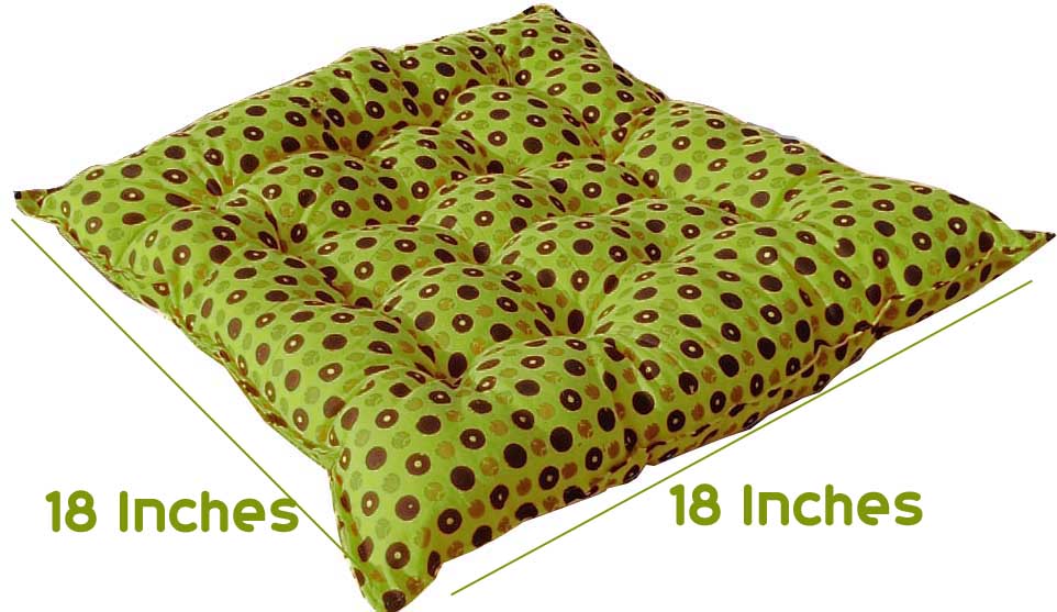 Handmakers Cotton Square Chair Pad Seat Cushion (18 inch X 18 Inch, Green)