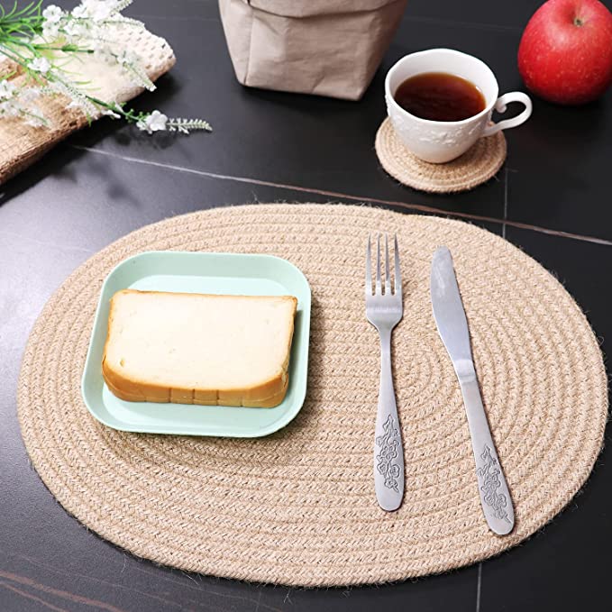 Handmakes Natural Beige Hamp dining  Table Placemats for  (Set of 6)