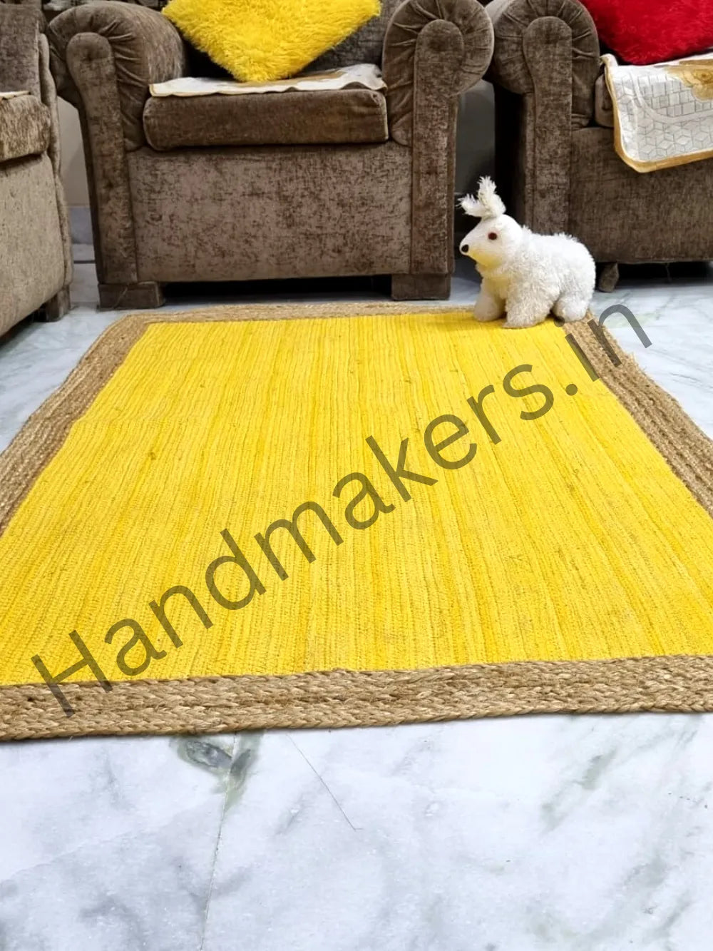 Handmakers Natural Rectangle Jute Carpet with Yellow color