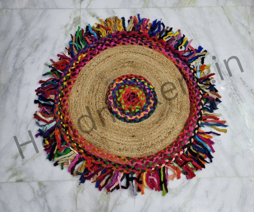 Handmaker Jute and cotton are rug with cutting strips for living room
