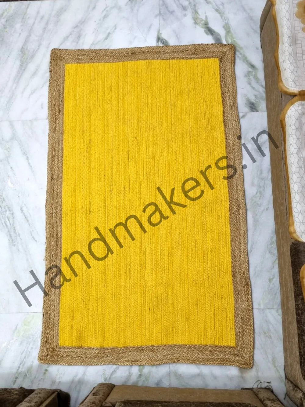 Handmakers Natural Rectangle Jute Carpet with Yellow color