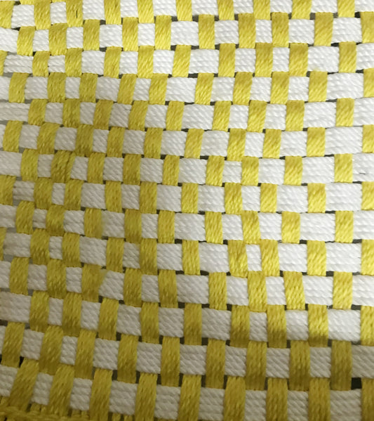 Handmakers ! Wooden stool with yellow and white weaving for living room furniture