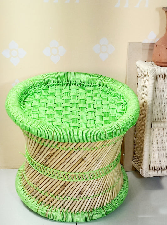 Handmakers bamboo footer mudda stool with green color