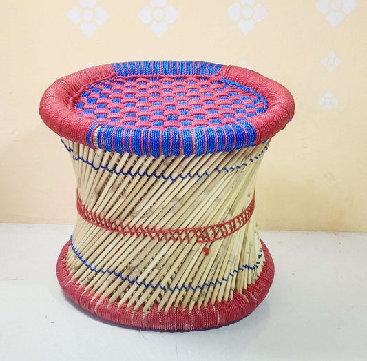 Blue & Red Weaving Mudda stool