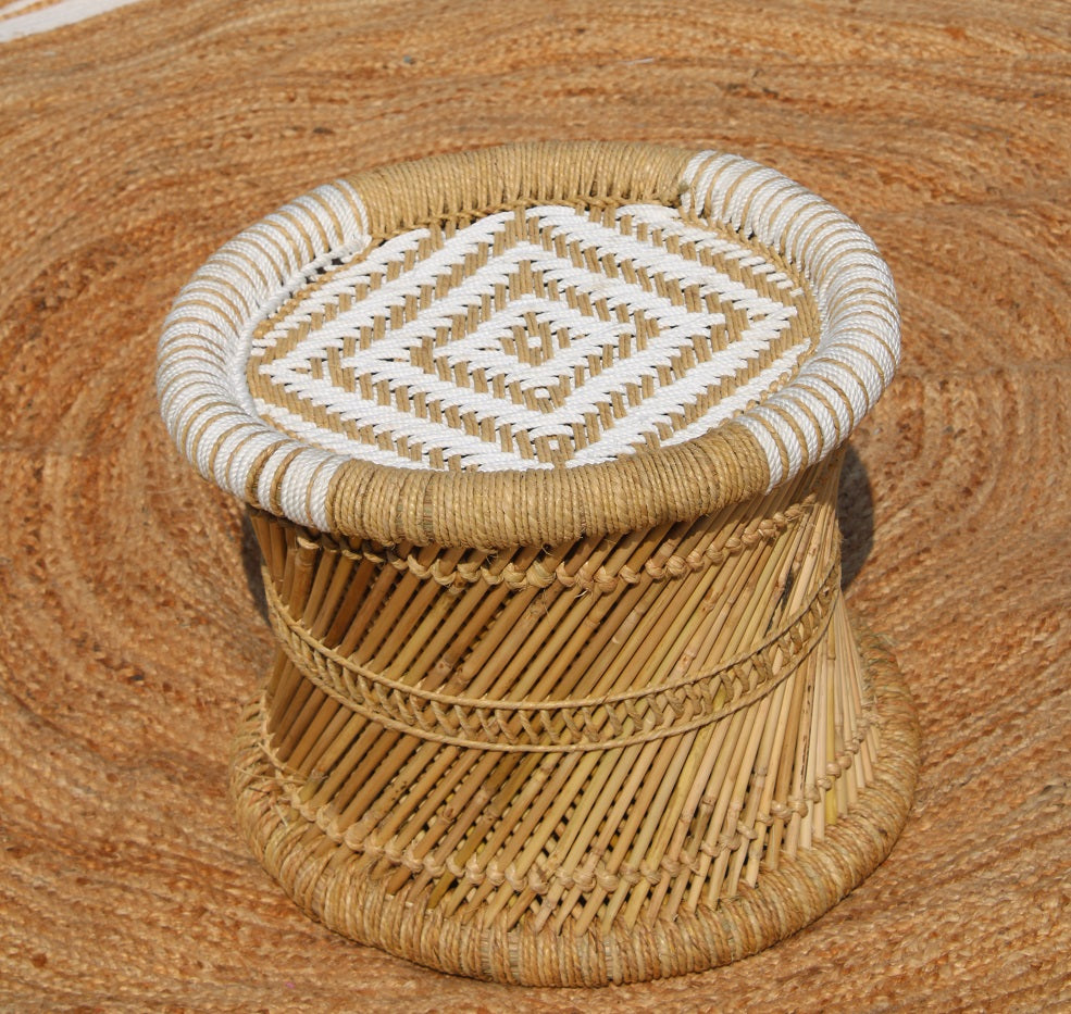 Bamboo Mudda Weaving Chair Set With Beige & White Combination Wave Design