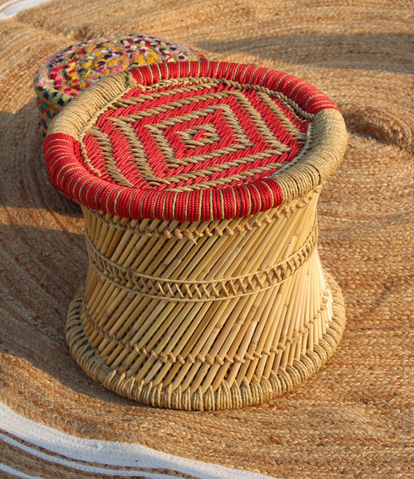 Handmakers Red and Beige comfortable mudda stool for Out door furniture