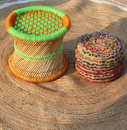 Bamboo stool with Green orange color