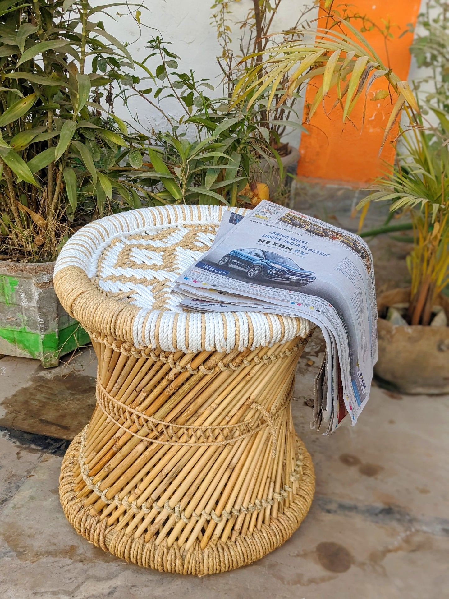 white bamboo stool