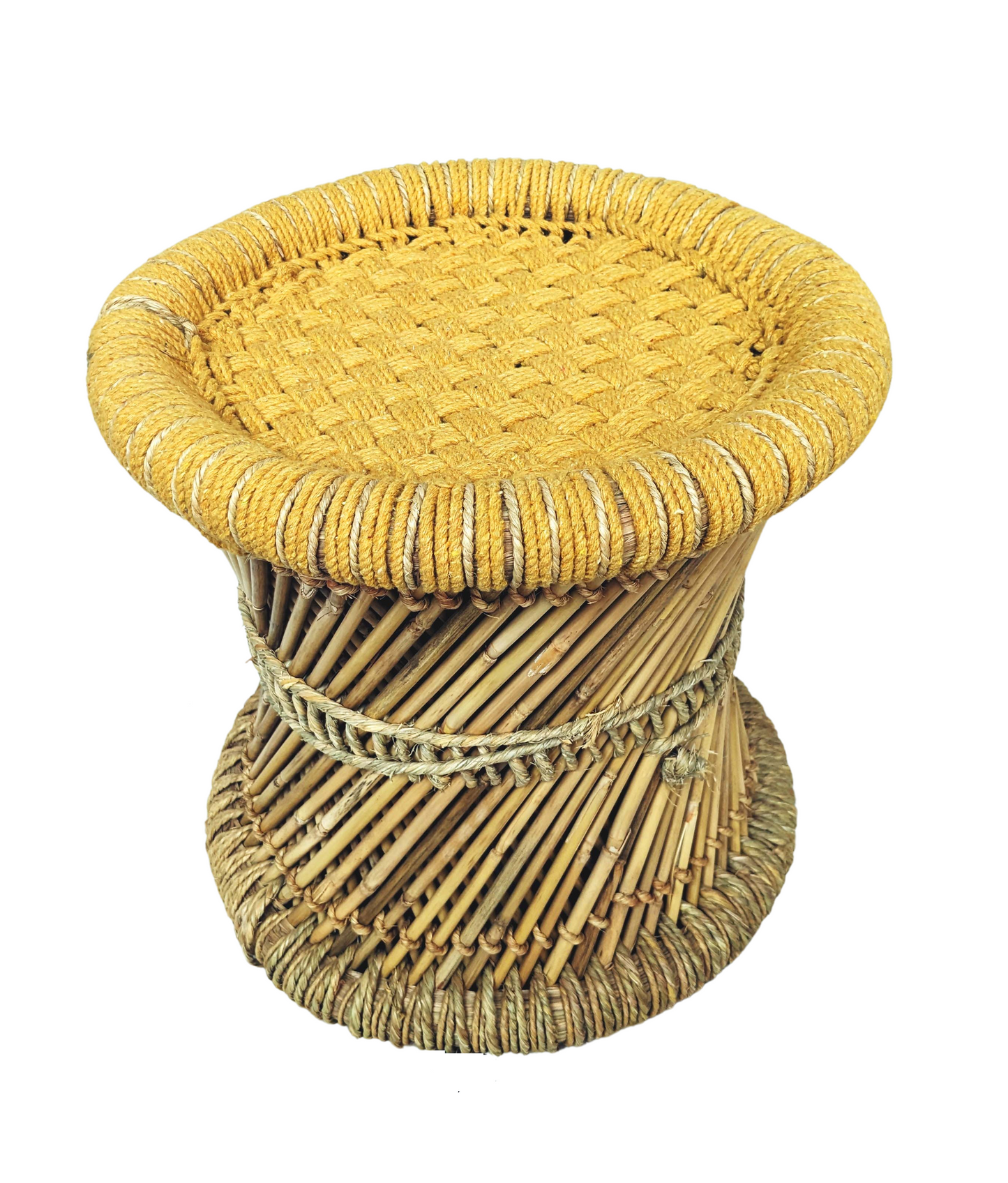 Handmakers Pure Yellow Bamboo Mudda stool for living room