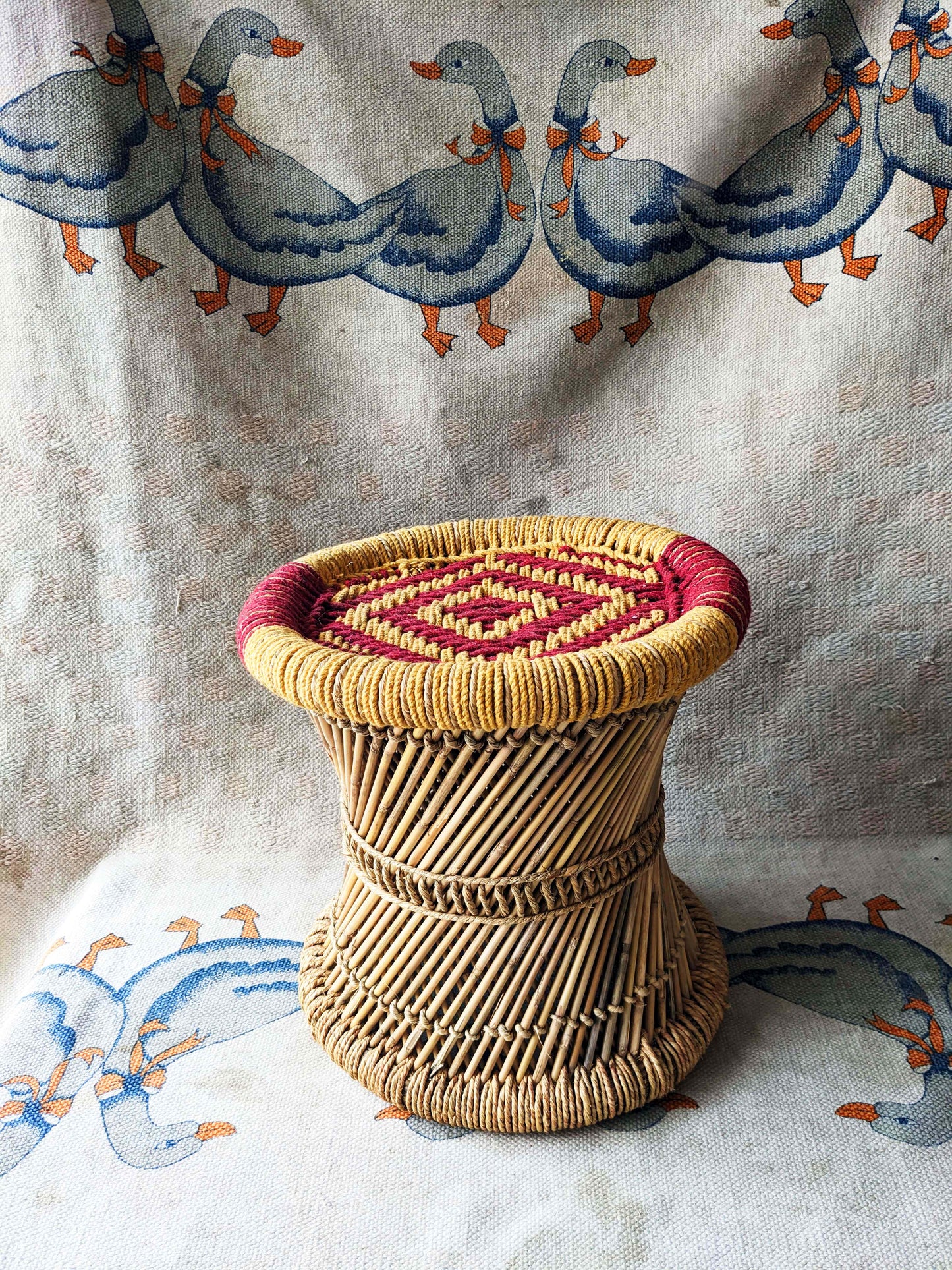 Red cotton bamboo stool