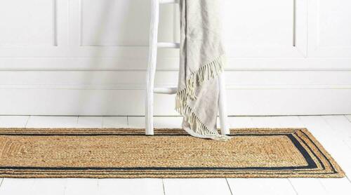 Handmakers!Black and  beige with black border rectangal carpet runner