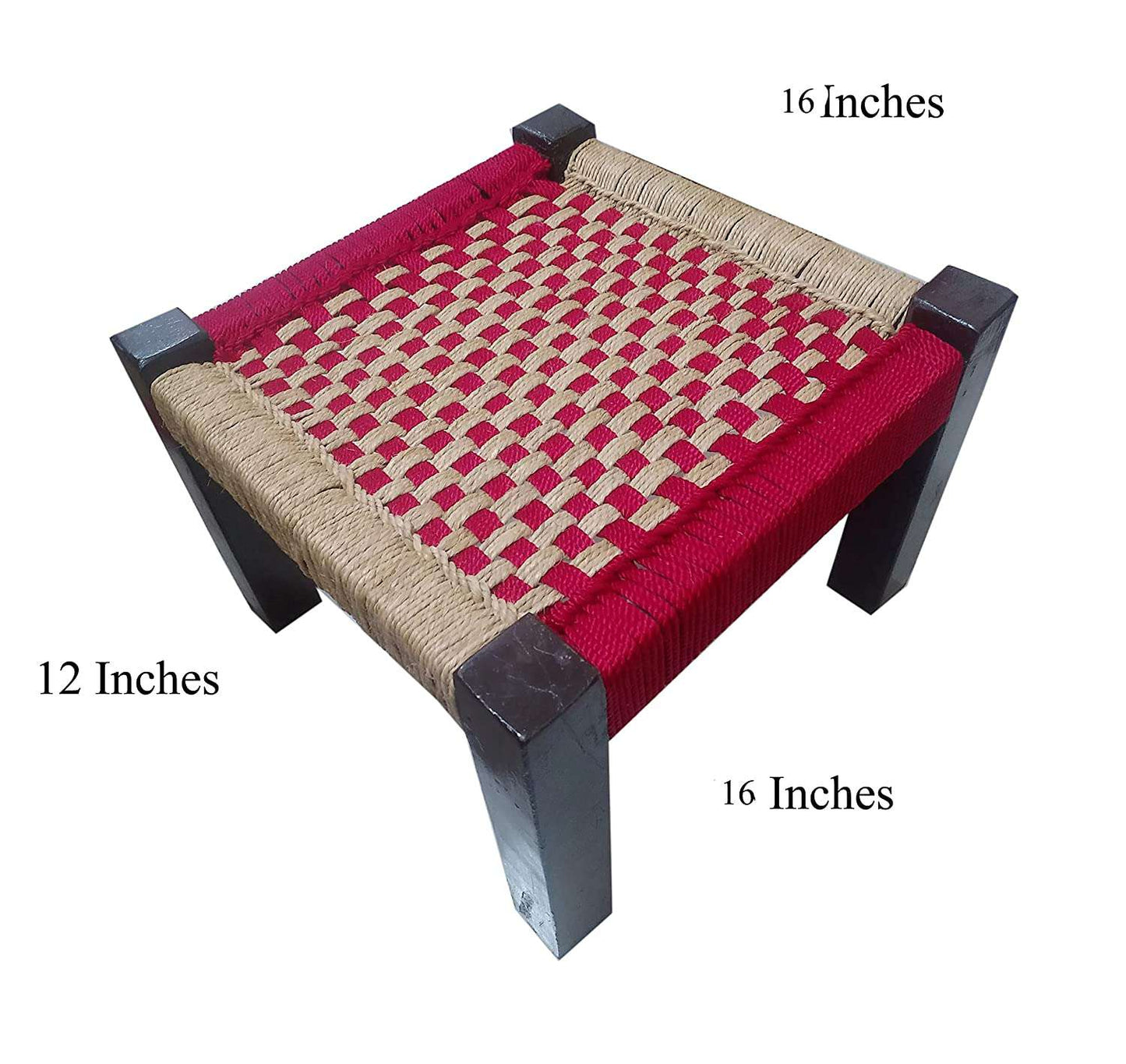 Wooden Chowki With Weaving Red and Beige Chess Borad