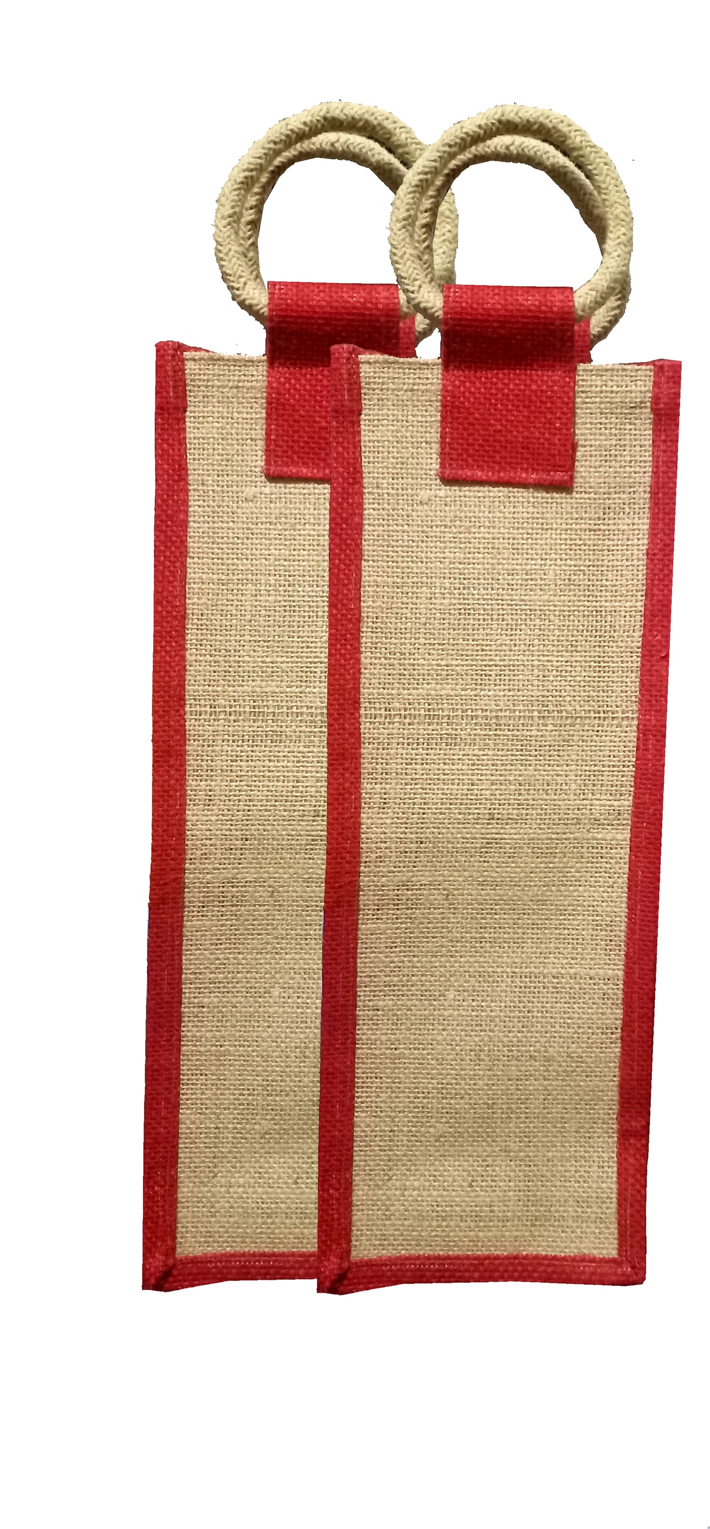 Handmakers Red and Beige jute water bottle bag Pack of 2